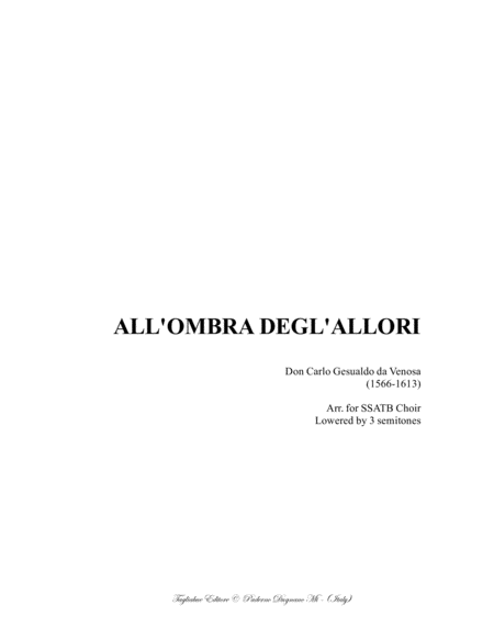 All Ombra Degl Allori Don Carlo Gesualdo Da Venosa Arr For Ssatb Choir In D Major Sheet Music