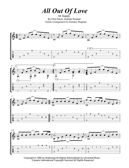 All Out Of Love Fingerstyle Guitar Sheet Music