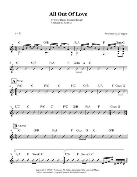 All Out Of Love Lead Sheet Performed By Air Supply Sheet Music