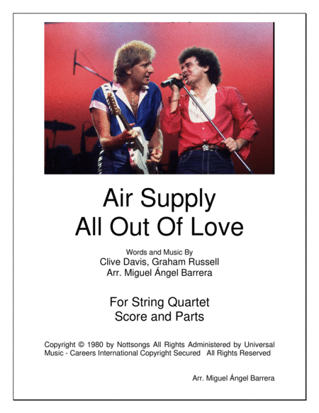 All Out Of Love String Quartet Air Supply Sheet Music