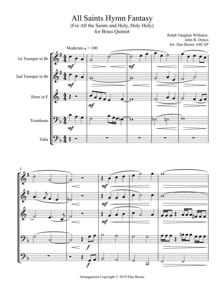 All Saints Hymn Fantasy For Brass Quintet Sheet Music