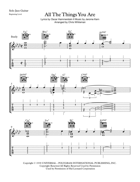 Free Sheet Music All The Things You Are Jazz Guitar Chord Melody Easy