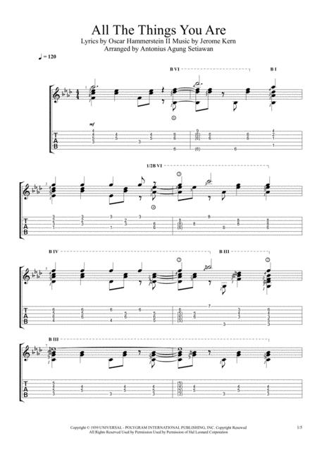 Free Sheet Music All The Things You Are Solo Guitar Tablature
