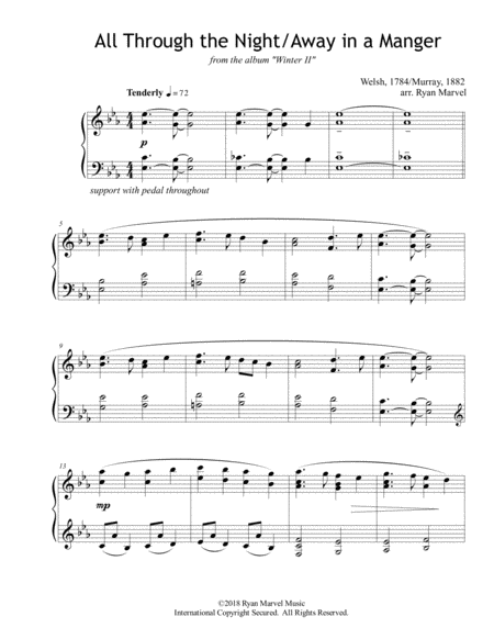 Free Sheet Music All Through The Night Away In A Manger