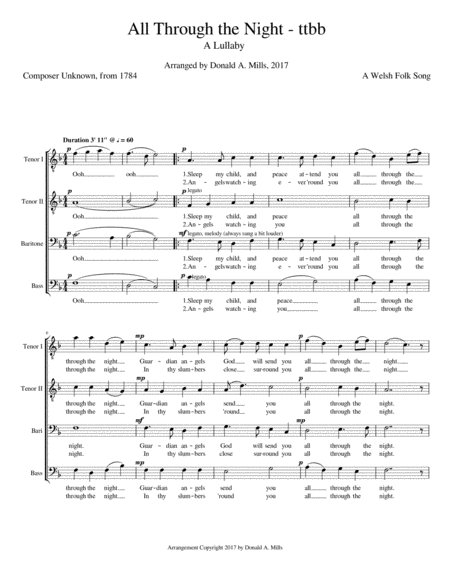 All Through The Night Ttbb Sheet Music