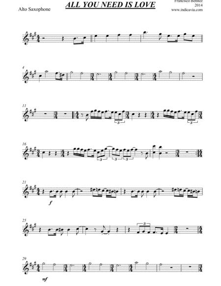 All You Need Is Love Melody For Alto Sax Sheet Music