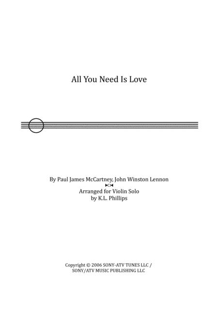 All You Need Is Love Violin Solo Unaccompanied Sheet Music