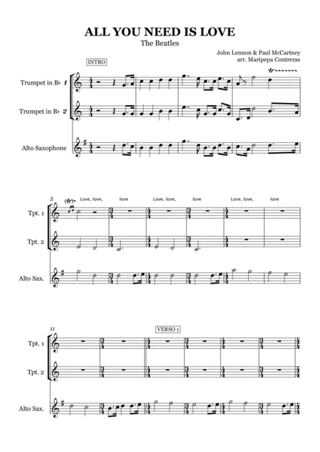 All You Need Is Love Wind Section In Rock Band Sheet Music