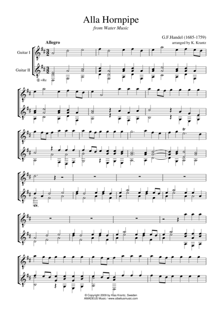 Free Sheet Music Alla Hornpipe For Guitar Duo