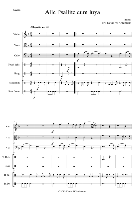 Free Sheet Music Alle Psallite Cum Luya For String Trio And Percussion