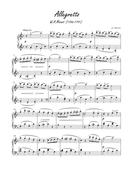 Free Sheet Music Allegretto By Mozart For Easy Piano
