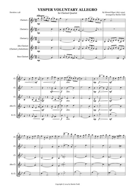 Allegro For Clarinet Quartet Sheet Music