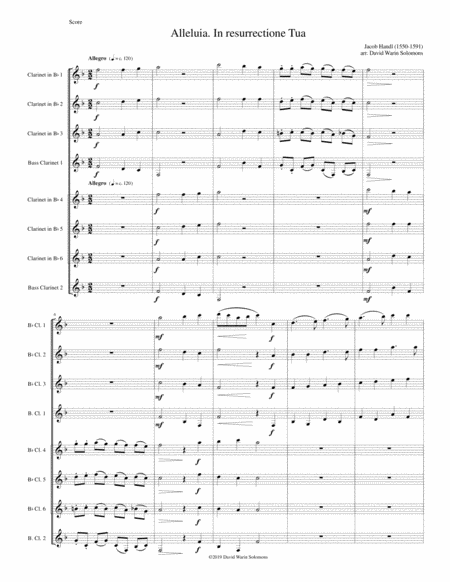 Alleluia In Resurrectione Tua Arranged For Clarinet Octet Or Clarinet Choir B Flats And Basses Sheet Music