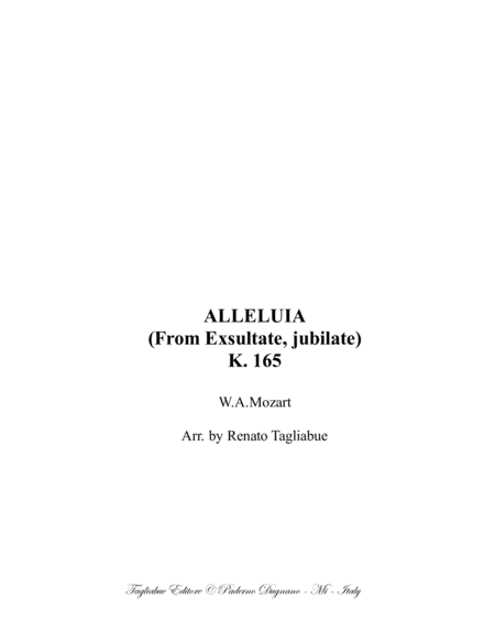 Alleluia K 165 W A Mozart Arr For Sax Quartet And Piano With Parts Sheet Music