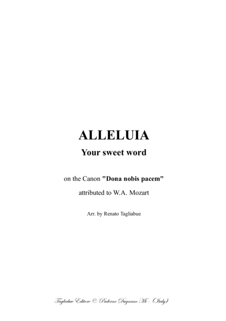 Alleluia Your Sweet Word Tagliabue On The Canon Dona Nobis Pacem Sheet Music