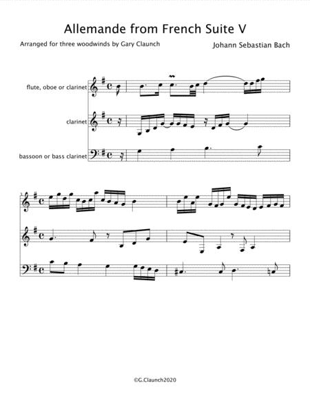 Free Sheet Music Allemande From The French Suite Number V By Johann Sebastian Bach Arranged For 3 Woodwinds