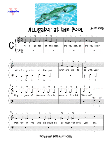 Alligator At The Pool Solo For First Year Piano Sheet Music