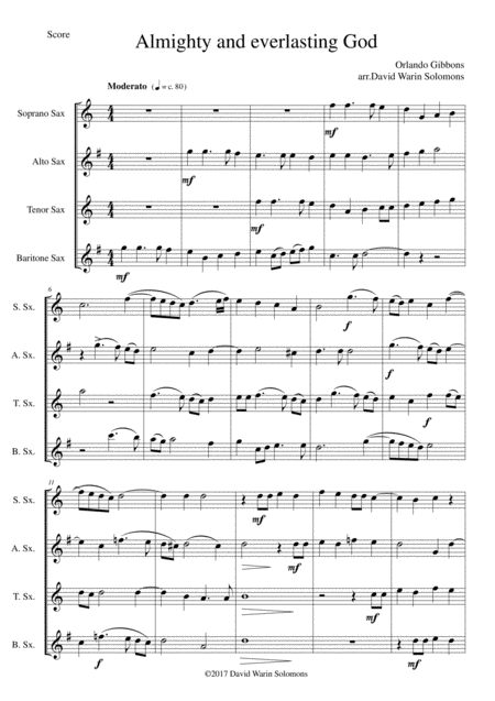 Free Sheet Music Almighty And Everlasting God For Saxophone Quartet