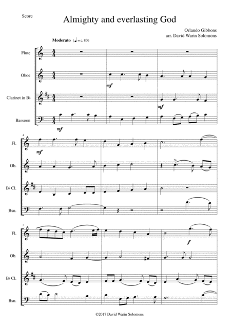 Free Sheet Music Almighty And Everlasting God For Wind Quartet