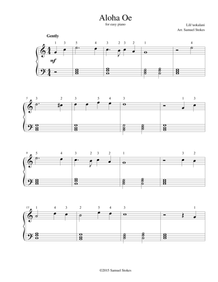 Aloha Oe For Easy Piano Sheet Music