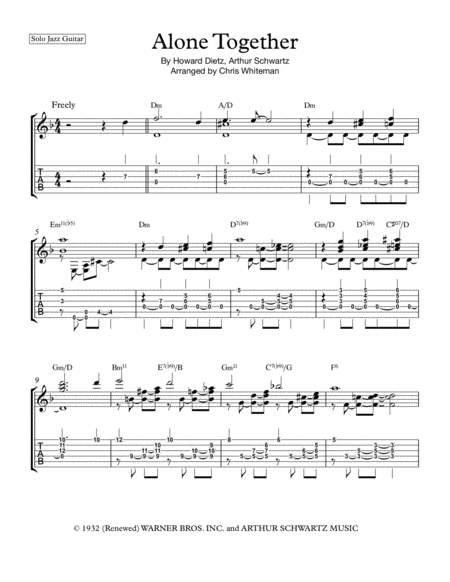 Free Sheet Music Alone Together Jazz Guitar Chord Melody