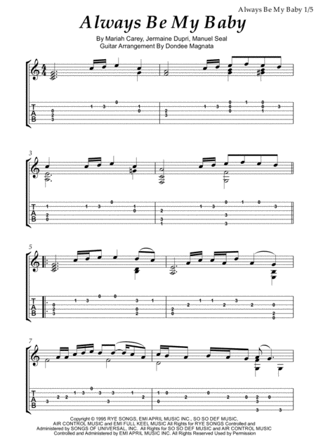 Always Be My Baby Fingerstyle Guitar Arrangement Sheet Music