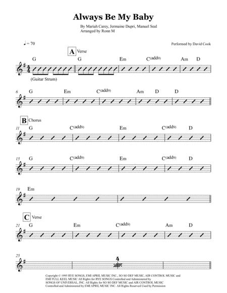 Always Be My Baby Lead Sheet Performed By David Cook Sheet Music