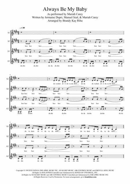 Free Sheet Music Always Be My Baby Ssaa A Cappella