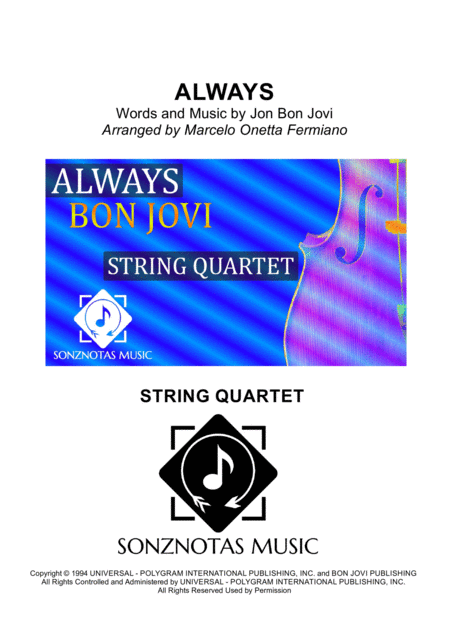 Always Bon Jovi Sheet Music For String Quartet Score And Parts Sheet Music