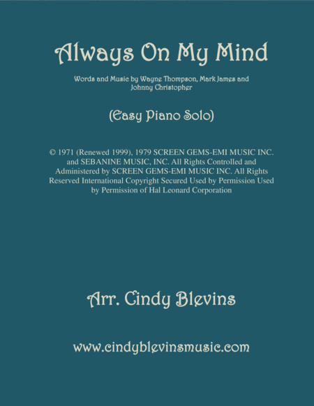 Always On My Mind An Easy Piano Solo Arrangement Sheet Music