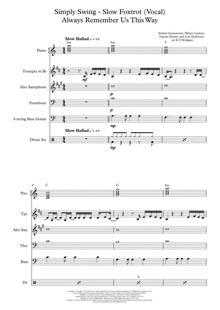 Free Sheet Music Always Remember Us This Way 3 Horn Jazz Combo Instrumental Version