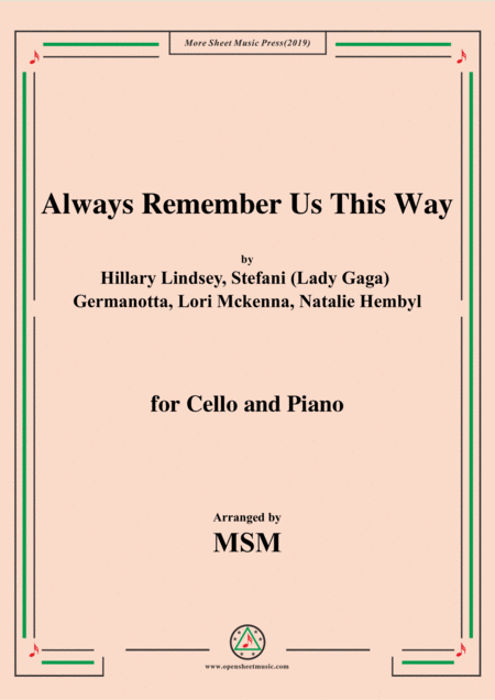 Free Sheet Music Always Remember Us This Way For Cello And Piano