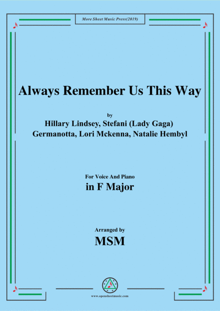 Free Sheet Music Always Remember Us This Way In F Major For Voice And Piano