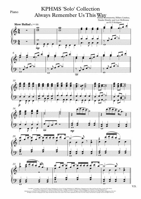 Free Sheet Music Always Remember Us This Way Solo For Alto Sax Piano In C Major