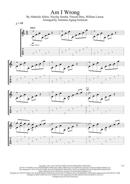 Am I Wrong Fingerstyle Guitar Solo Sheet Music