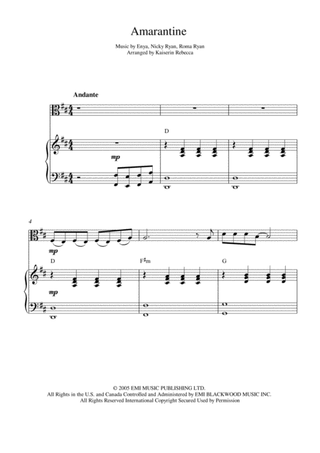 Amarantine Viola Solo And Piano Accompaniment Sheet Music