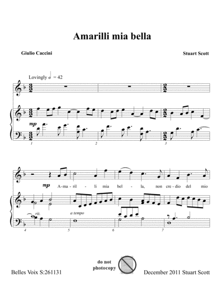 Amarilli Mia Bella F Sheet Music