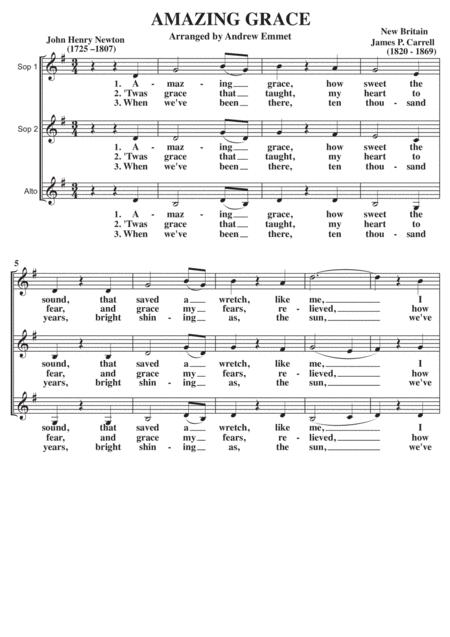 Free Sheet Music Amazing Grace A Cappella Ssa