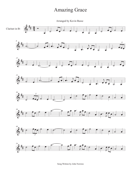 Free Sheet Music Amazing Grace Clarinet