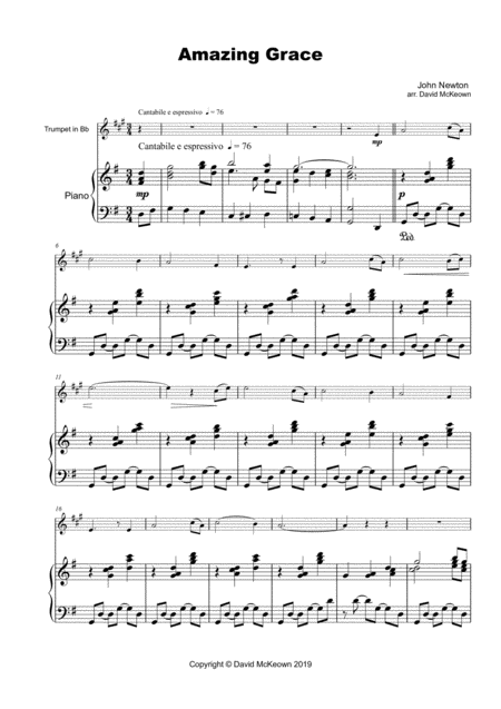 Free Sheet Music Amazing Grace Concert Solo For Trumpet And Piano