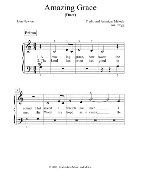 Free Sheet Music Amazing Grace Duet