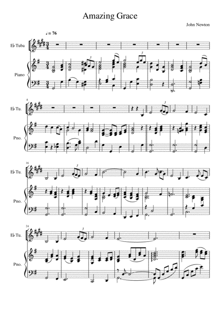 Amazing Grace Eb Tuba Treble Clef Solo Sheet Music