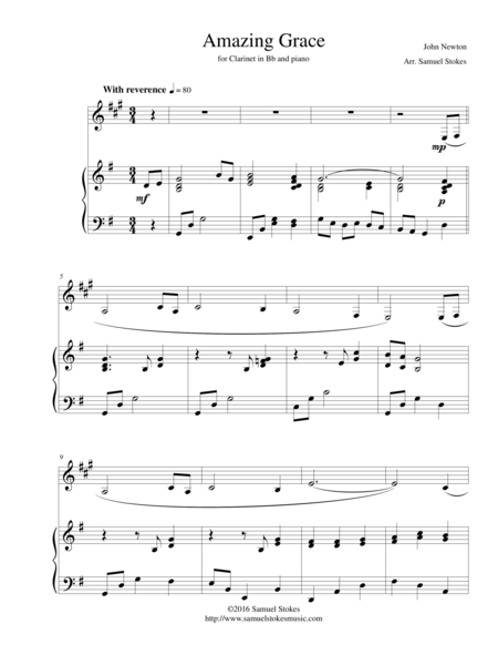 Free Sheet Music Amazing Grace For Bb Clarinet And Piano