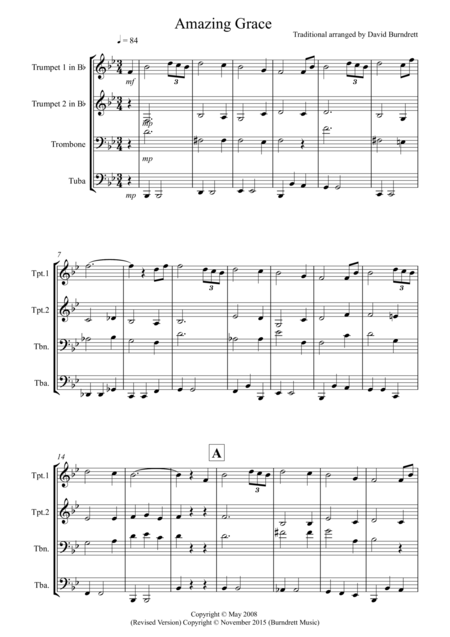 Amazing Grace For Brass Quartet Sheet Music