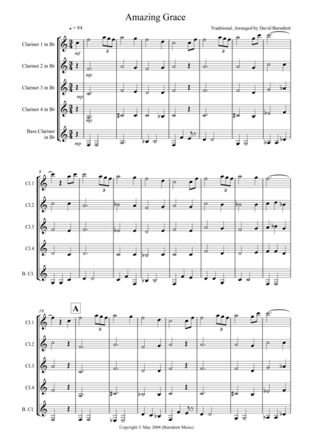 Free Sheet Music Amazing Grace For Clarinet Quintet