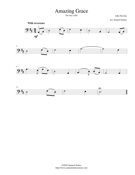 Amazing Grace For Easy Cello Sheet Music