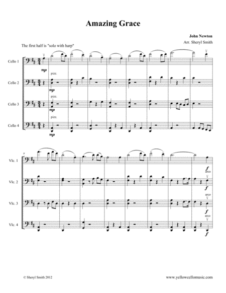 Amazing Grace For Four Cellos Cello Quartet Sheet Music