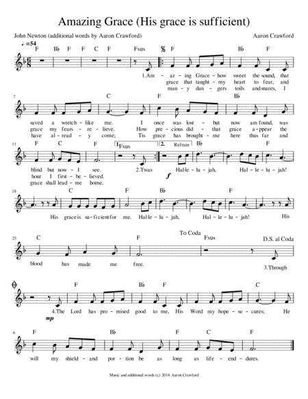 Amazing Grace His Grace Is Sufficient Sheet Music