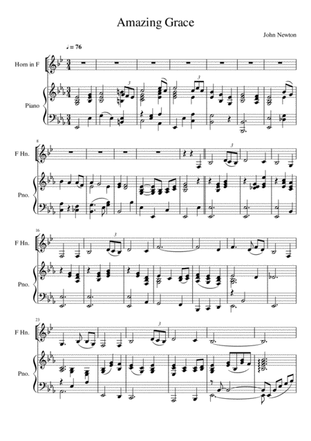 Free Sheet Music Amazing Grace Horn In F Solo