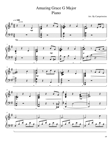 Amazing Grace In G Major Sheet Music